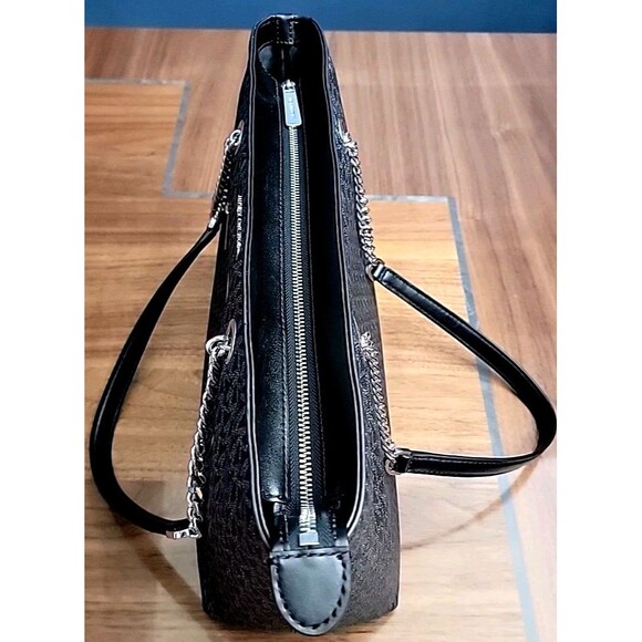 Authentic Michael Kors Jet Set Item Black/Silver Medium Front Zip Chain Tote :) - Picture 9 of 16
